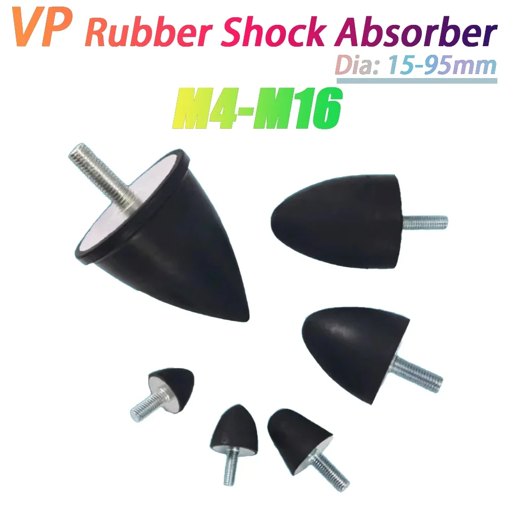 VP-Type Damper Male-End Single Thread M4 M6 M8 M10 M12 M16 Conical Pointed Rubber Shock Absorber Isolation Mount Teardrop