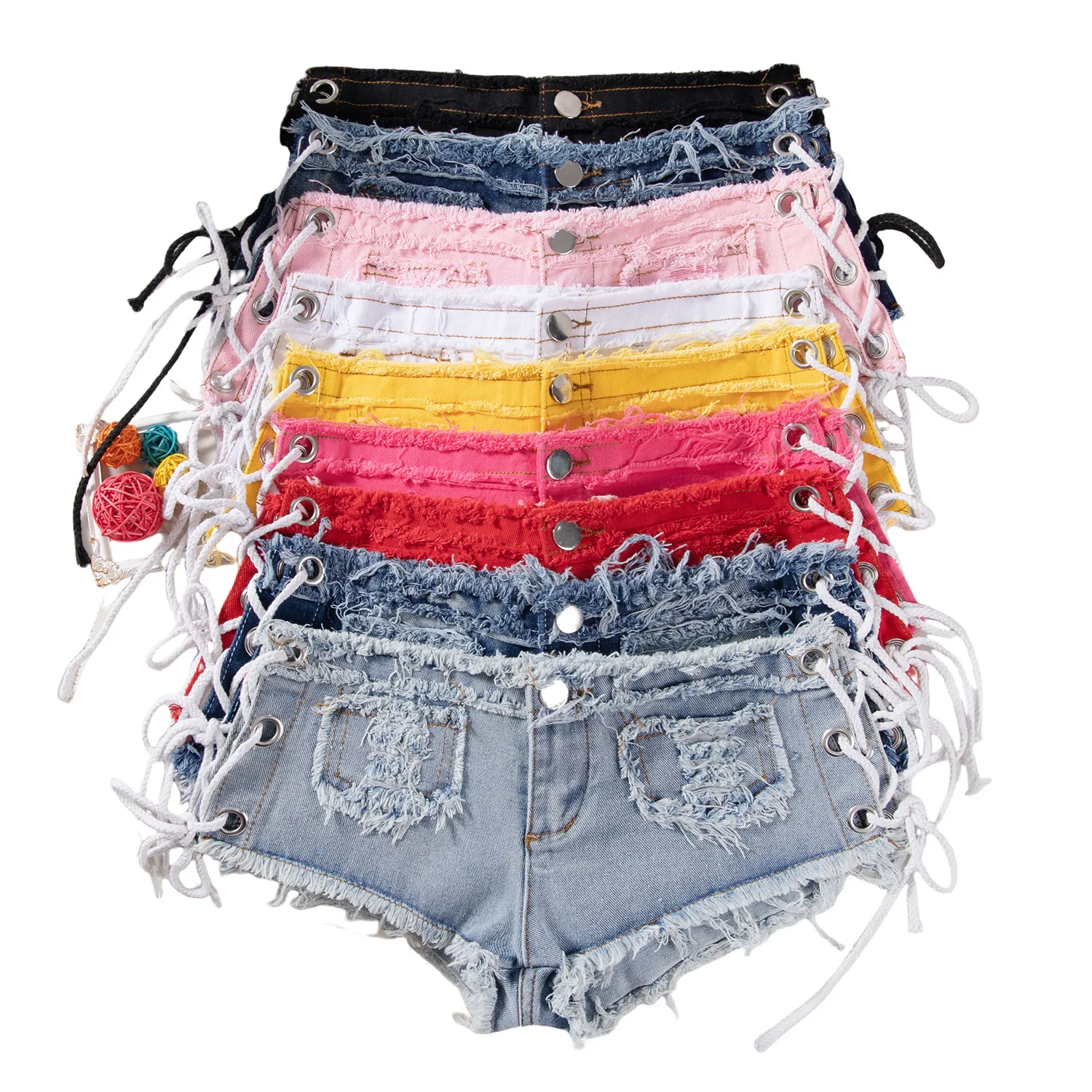 New Women's Low-rise Sexy Strap Lace-up Jean Denim Shorts Y2k Booty Shorts Hot Pants