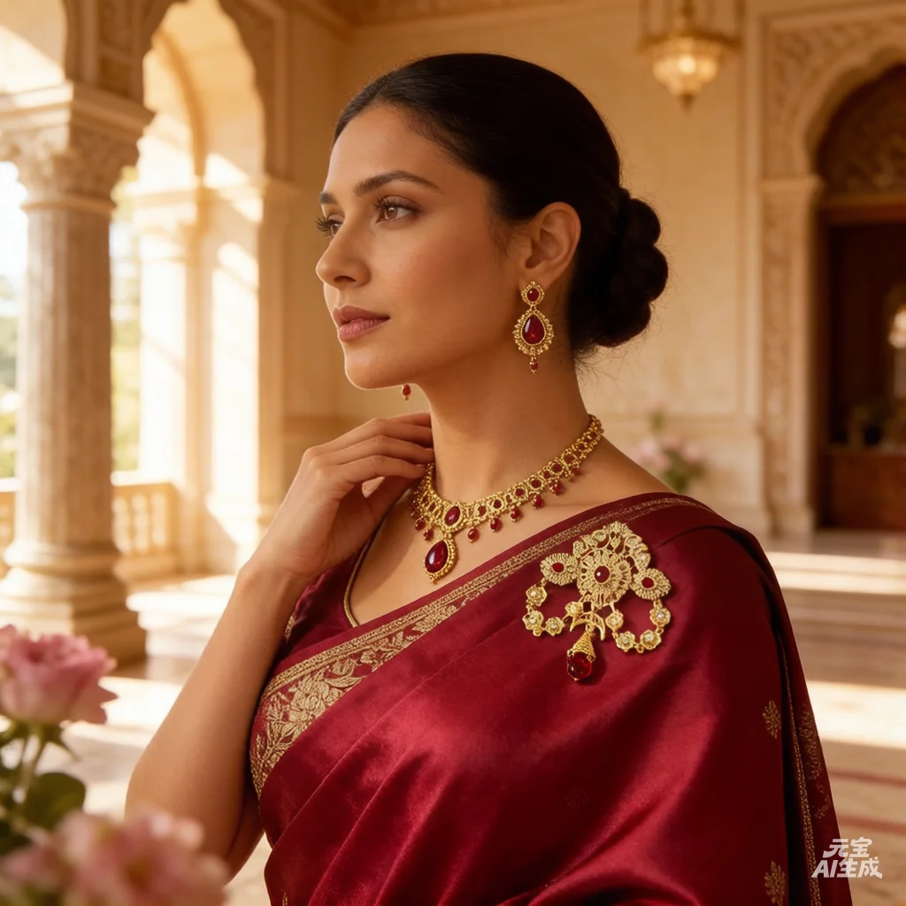 

Moroccan Bride Rhinestone Brooch Jewelry Flower Shape Red Green Crystal Pin Arab-Style Wedding Corsage Jewelry Gift