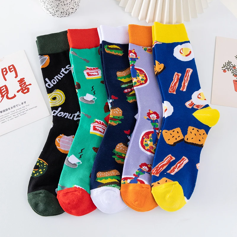 Men Women Funny Cotton Socks Fashion Hip Hop Harajuku Fruit Food Avocado Lemon Hamburger pizza Bacon Happy Casual Crew Socks