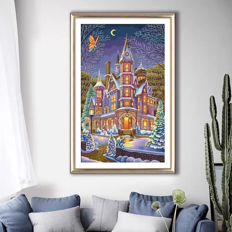 14CT 103X66cm winter Castle  Pre-Printed Cross Stitch DIY Embroidery Set Handicraft Floss Needle Crafts