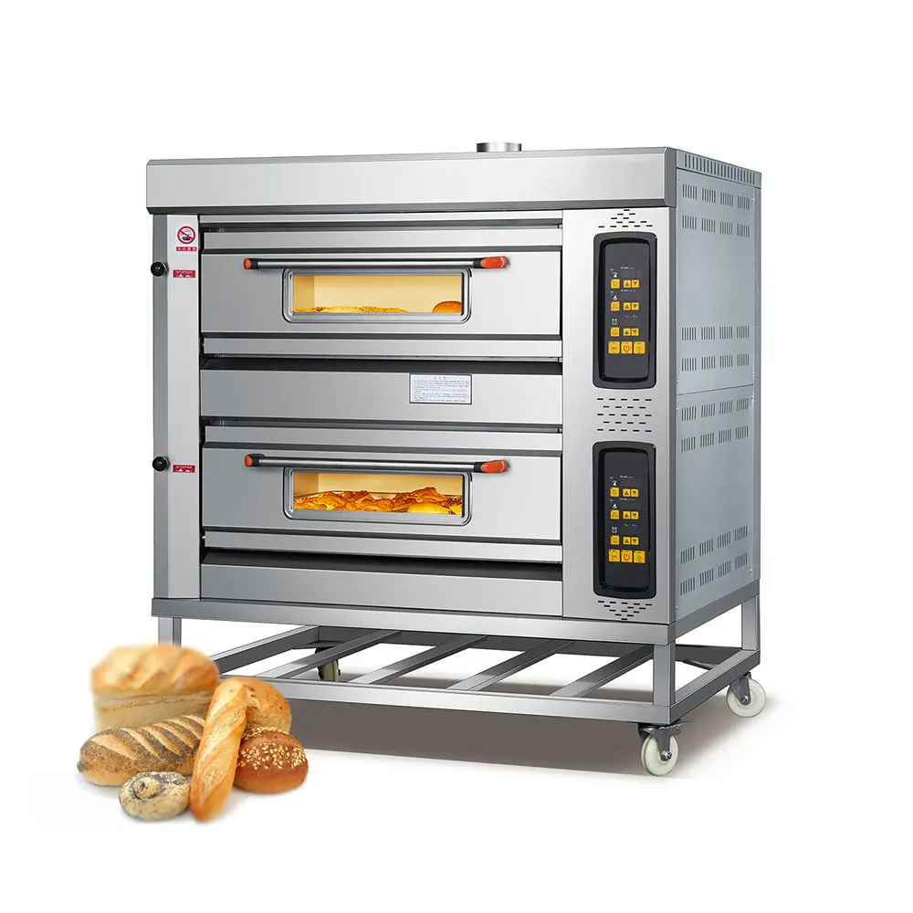 Digital control stainless steel double deck smart oven commercial pizza gas oven for bakery