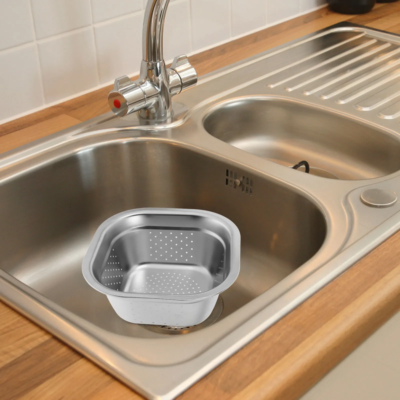 

Stainless Steel Washing Colander Square Large Capacity Vegetable Fruit Rice Basin Kitchen Gadgets Household Metal Bowl Drainage