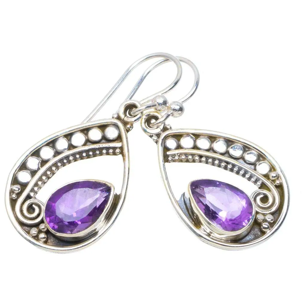 

StarGems® Natural Amethyst Handmade Unique 925 Sterling Silver Earrings 1.25" A4469