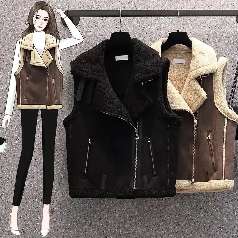 

2025 New Autumn Winter Women's Vest Coat Imitation Lamb's Wool Sleeveless Waistcoat Tops Casual Loose Lambwool Female Vests 4XL