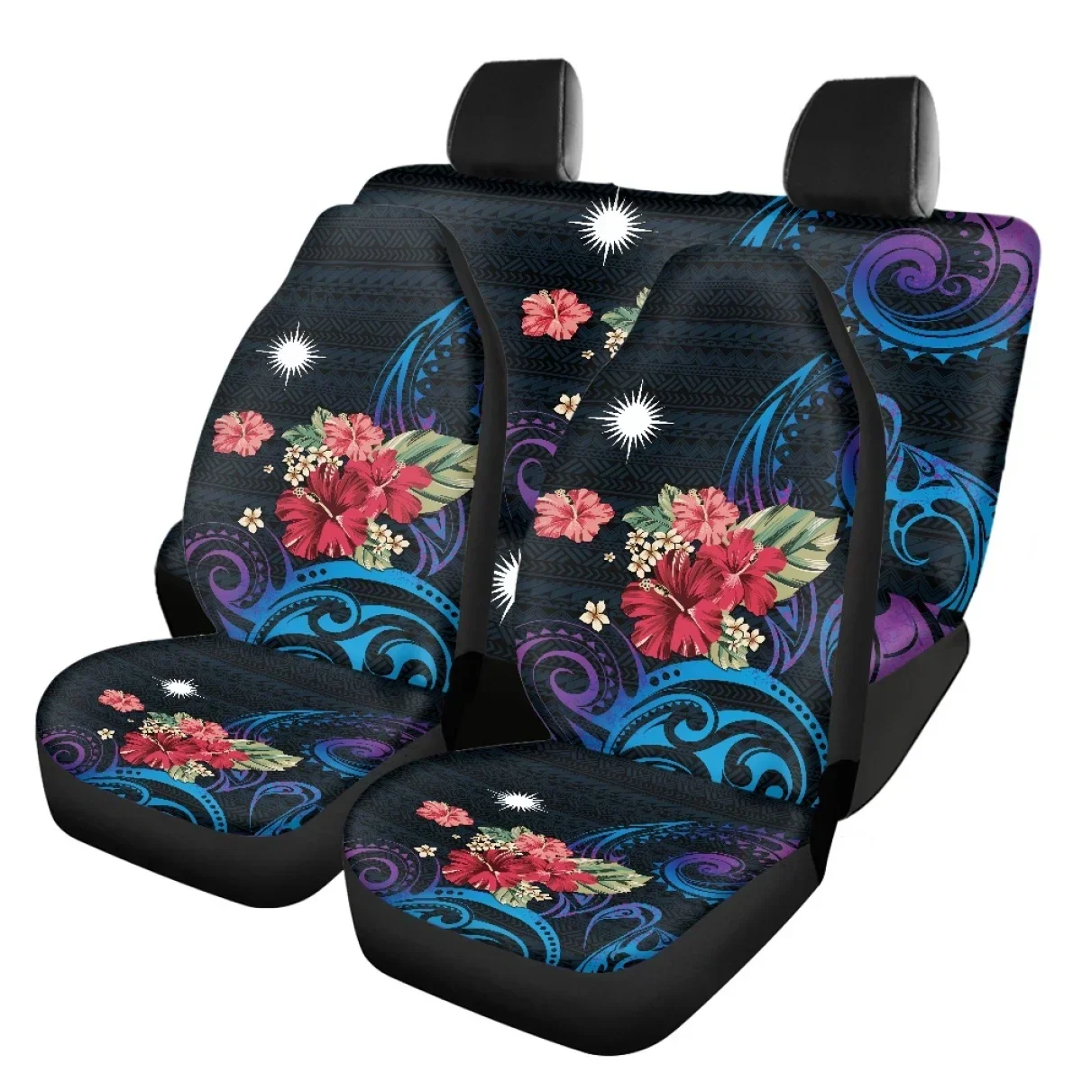 Polynesian Paradise Tropical Plants Design Car Front and Rear Automobile Seat Protector Marshall Country Flag Anti-Slip Car Seat