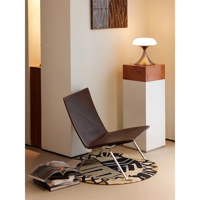 

Stainless Steel Leather Lounge Chair Modern Bauhaus Design Single Chair MCM Style