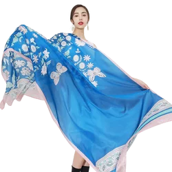 Foulard Bandana en soie bleue pour femmes, marque de luxe, châles de styliste, Hijab, Pashmina, 2022