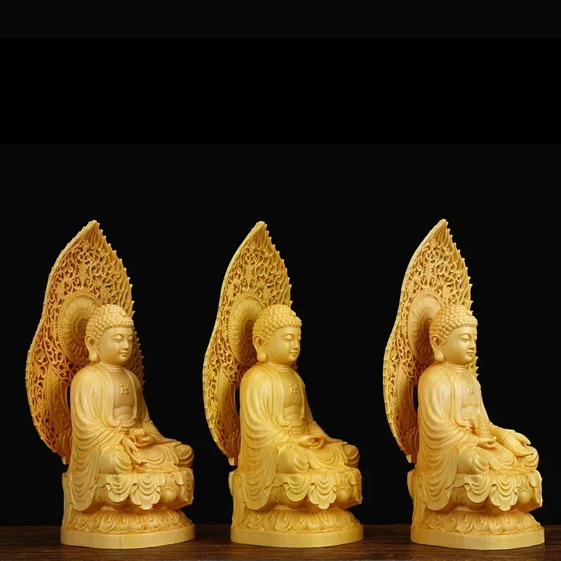 3 piece set Shakyamuni solid wood statue Wooden handmade fine carving Modern art sculpture High-end Home Furnishing Decoration