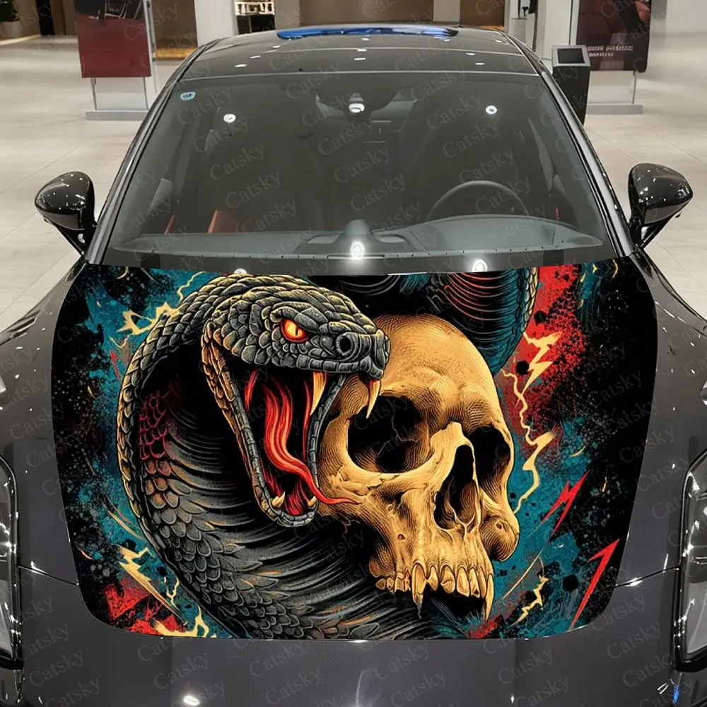 Nether Realm Scarlet Flame Snake Car Vinyl Wrap, PVC Material Waterproof Car Hood Sticker, Self-Adhesive Scratch-Resistant Stick