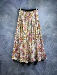 Women's Flower Printing Skirt, 100% Cotton, Beach Holiday Expansion, Sweet Lady Empire Half Dress, Spring, Summer