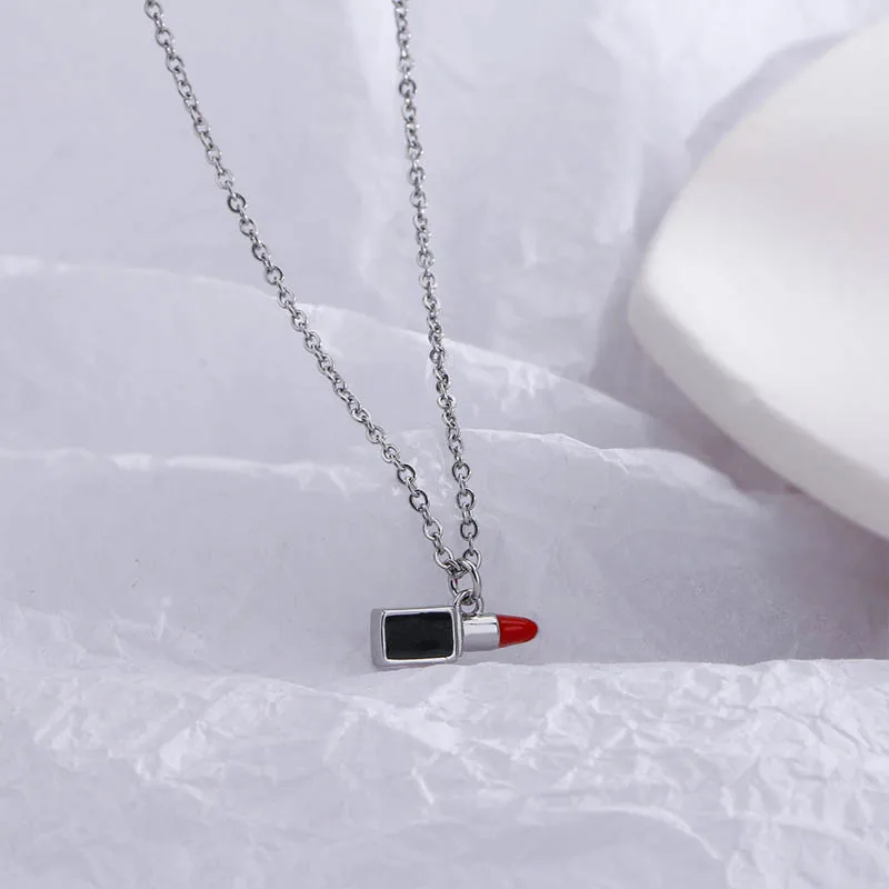 Fashion Lipstick Pendant Choker Necklace for Women Silver Plated Jewelry Gift for Ladies And Girls