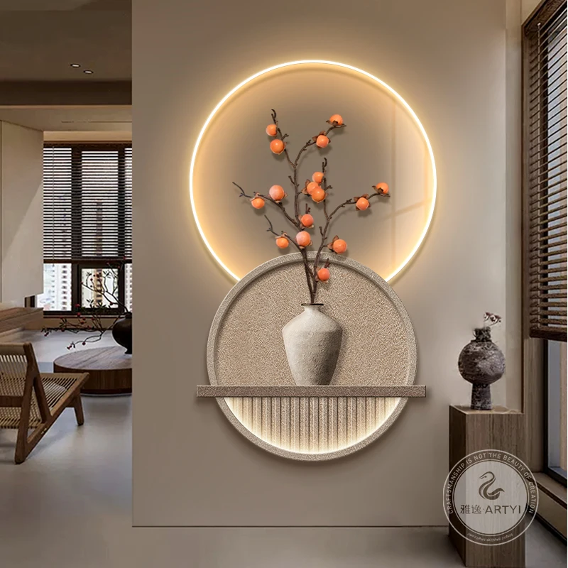 Wabi Sabi style foyer decoration painting, persimmon and Ruyi corridor hanging painting, high-end atmospheric sandstone texture