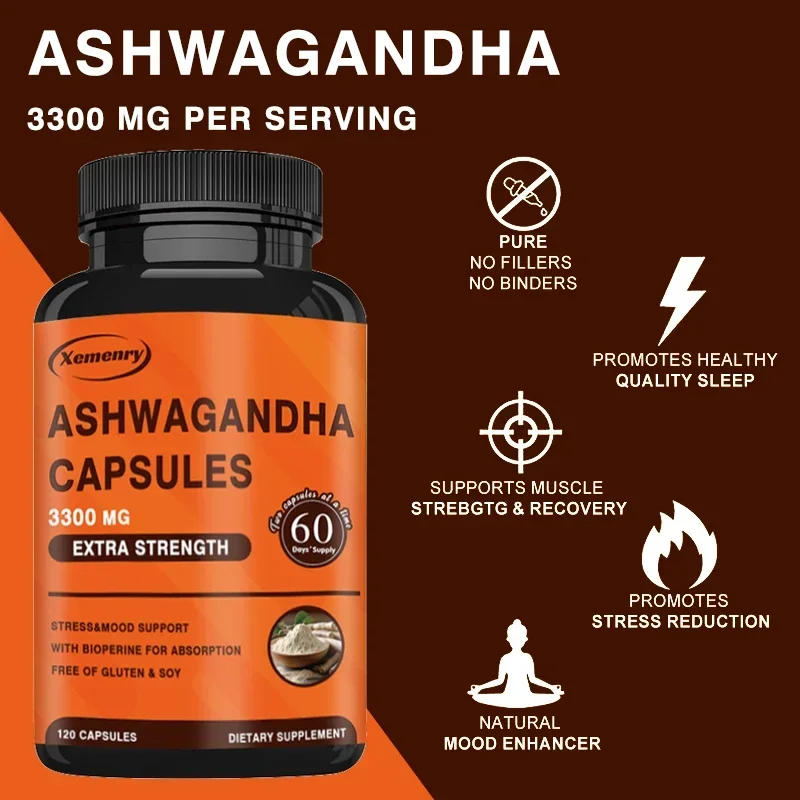 Ashwagandha Supplement - Contains Ashwagandha Extract 3300 Mg + Black Pepper Extract 5 Mg