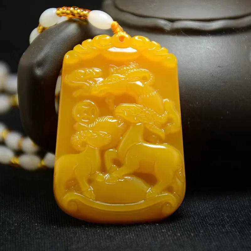 

Hetian Jade Sanyang Kaitai Pendant Huanglongyu Zodiac Pendant Jade Pendant