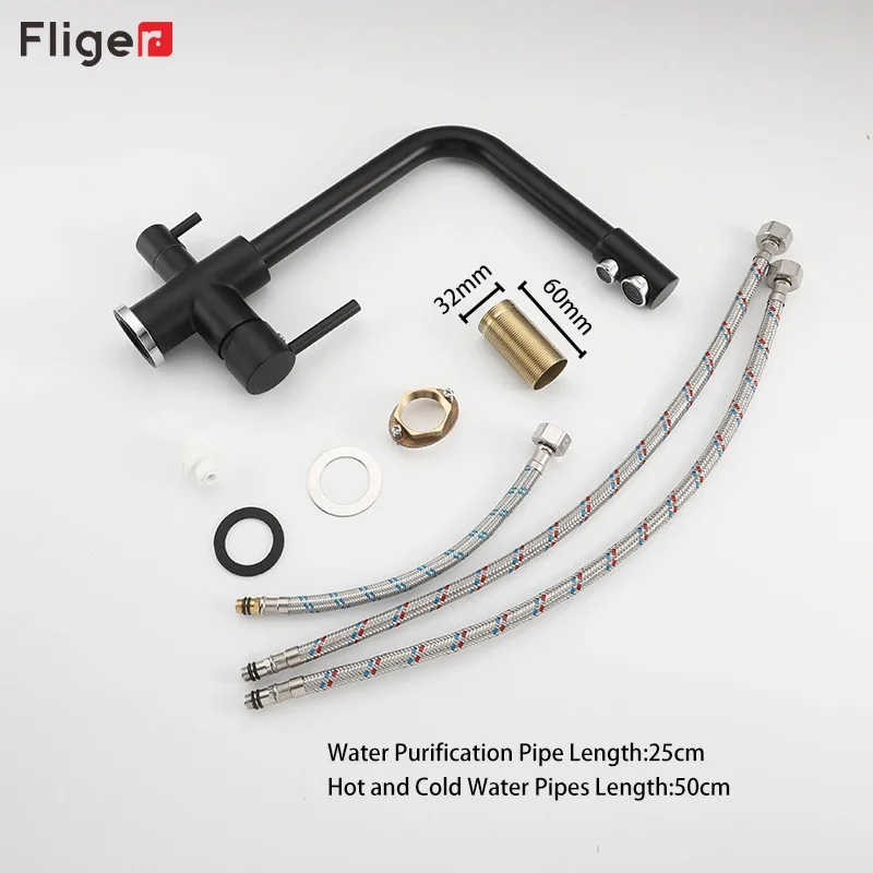 Fliger Filter Kitchen Faucets Black Kitchen Sink Faucets Brass 360 Rotation With Water Purification Features Mixer Tap Torneira