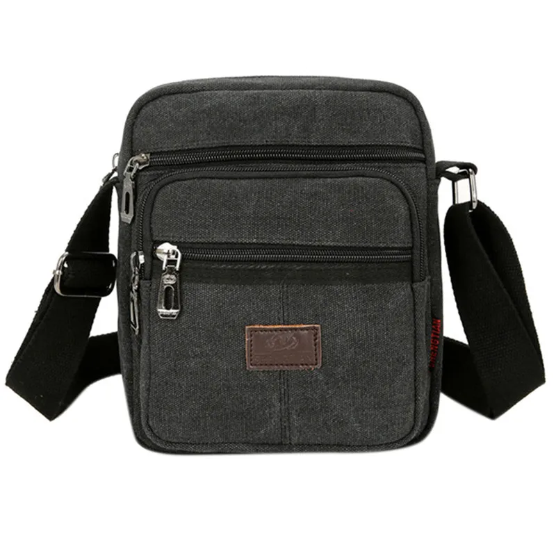 Men's Shoulder Bag Casual Small Canvas Square Large Capacity Crossbody Bag Zipper Solid Color Fashion Diagonal Span Bags