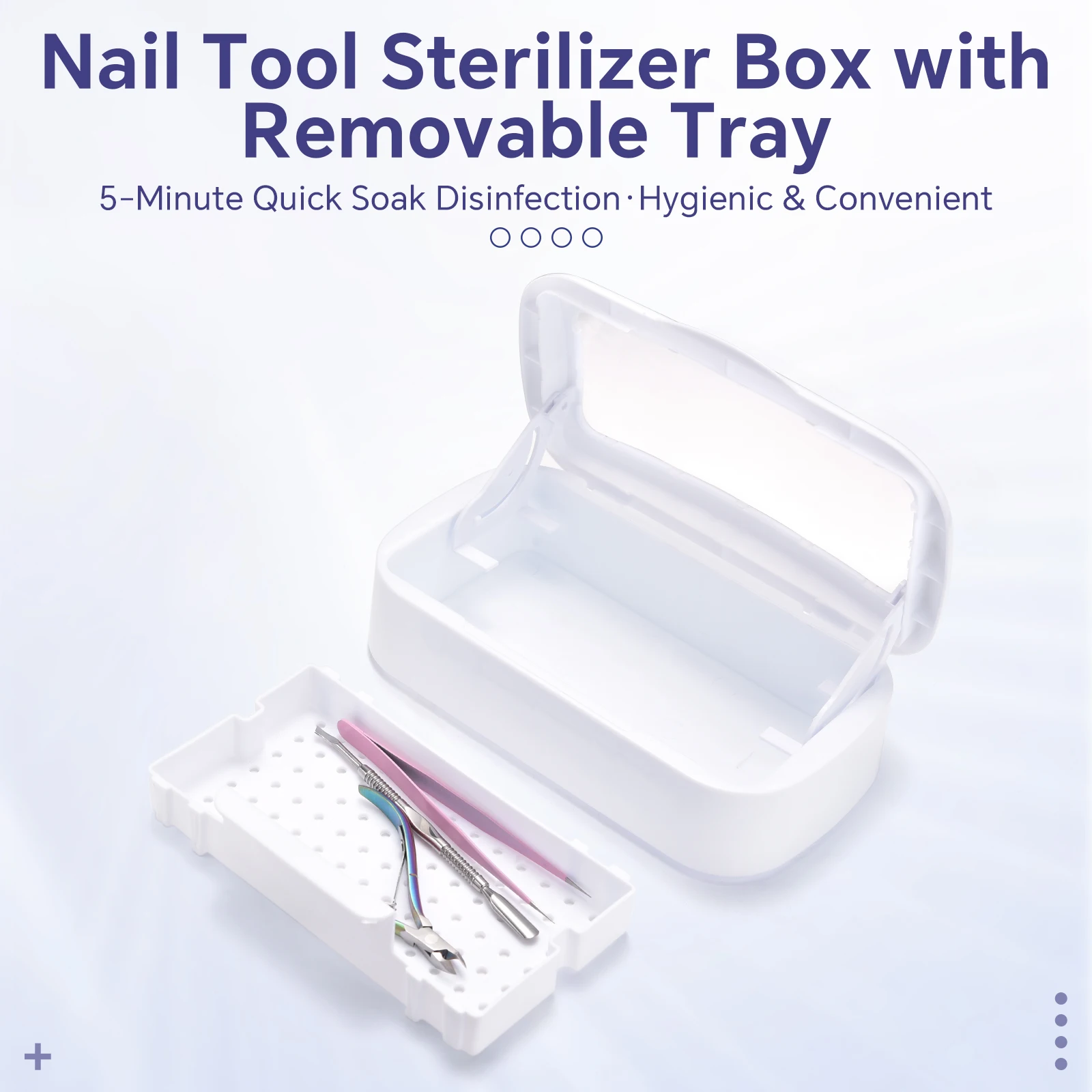 Caixa esterilizadora de ferramentas para unhas, com bandeja removível, abs, cabeça de polimento branca, caixa de desinfecção, armazenamento para ferramenta de manicure