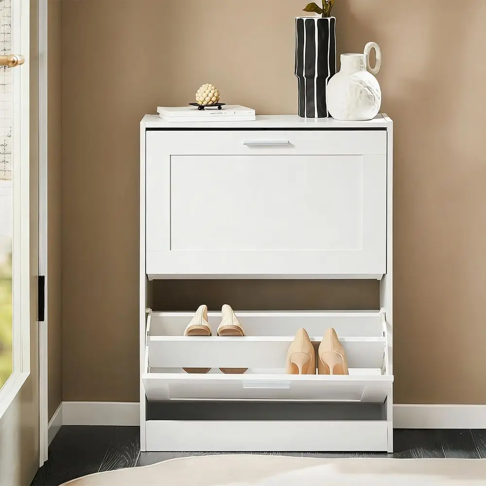 

Shoe Cabinet Storage for Entryway, Narrow Shoe Cabinet with Two Flip Drawers to Save Space, Shoe Rack Cabinet for Front Door En