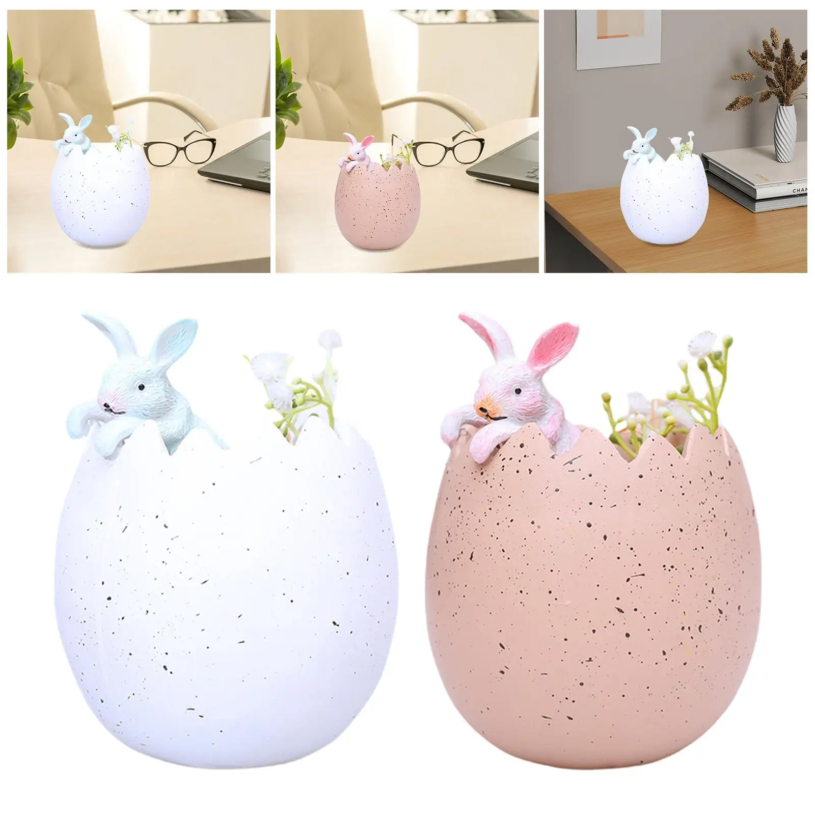 Resin Bunny in Eggshell Easter Decoration Cute Home Ornament Tabletop Accessory for Room Decor