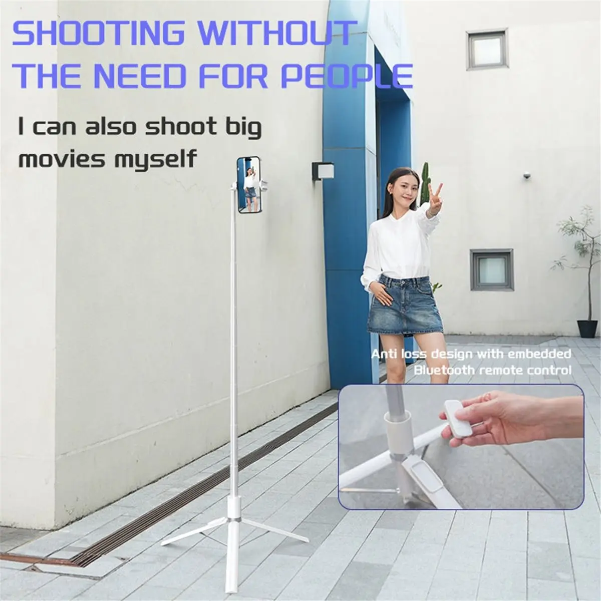 Auto Open/Close Phone Tripod Stand 360° Rotatable Selfie Stick with Zoom Bluetooth Remote Extendable Tripod for Phone