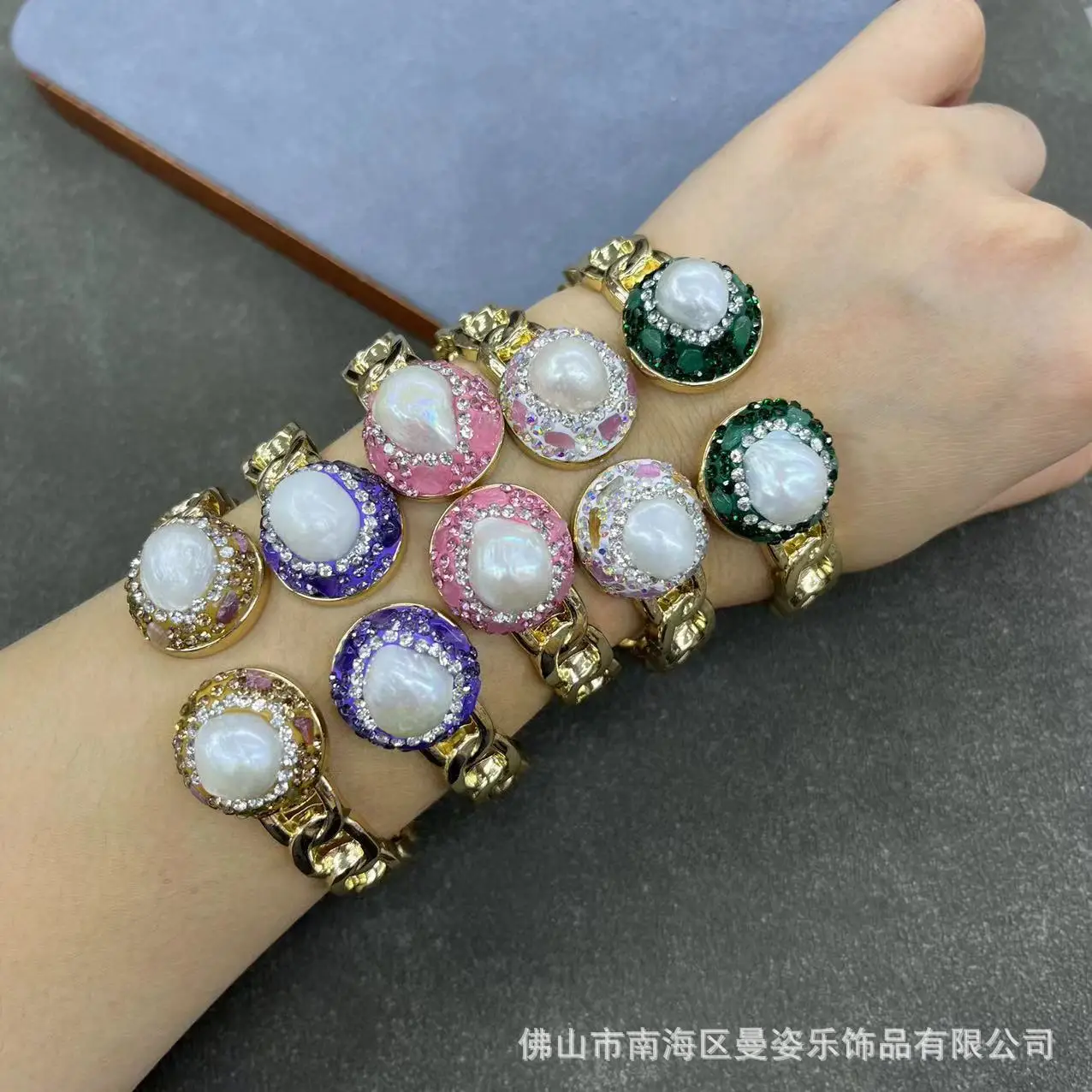 Natural Baroque pearl green Czech diamond bracelet, European and American personalized light luxury style, cross-border supply b