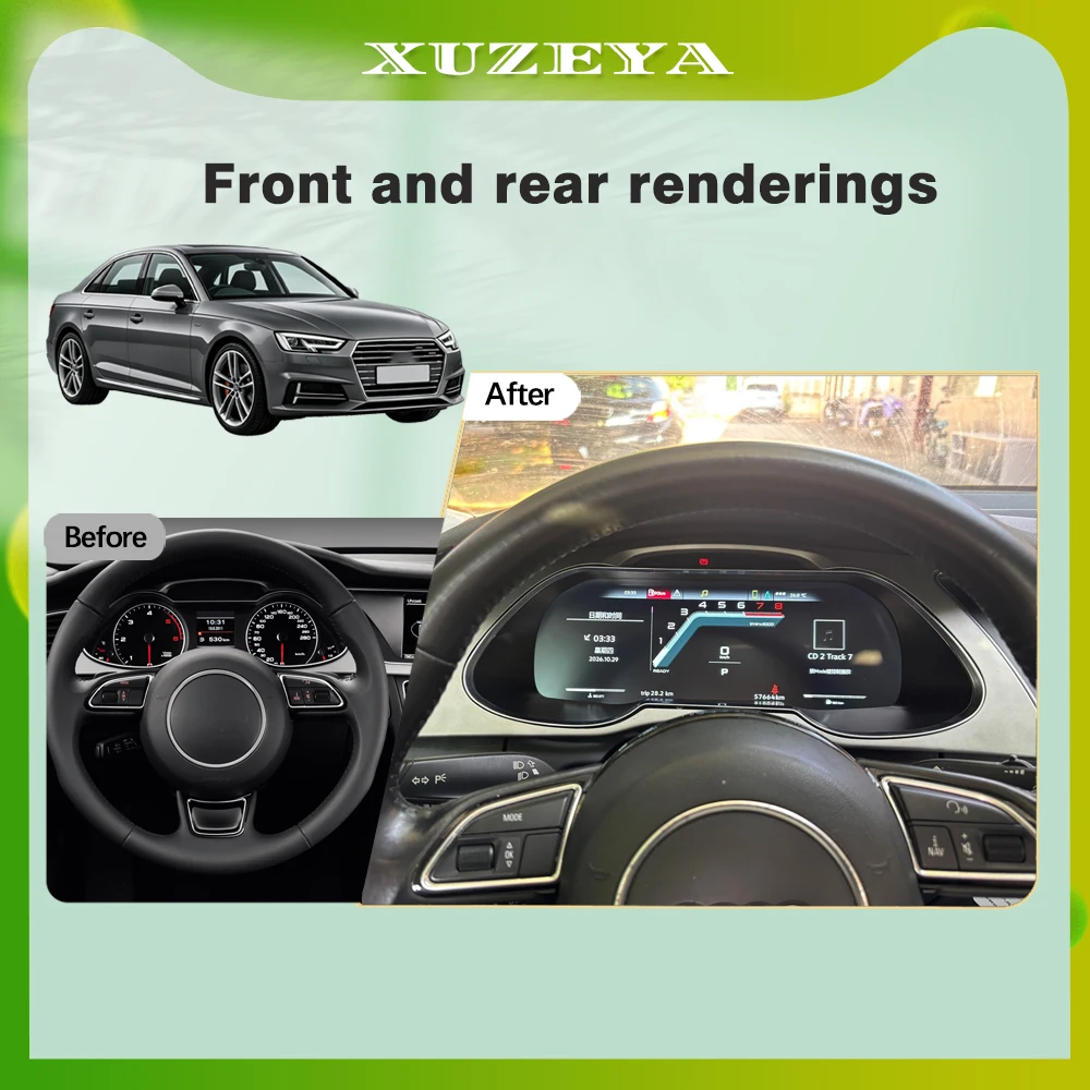 12.3' HD Virtual Cockpit LCD Digital Instrument Cluster For Audi A4 2013-2016 CarPlay Android Auto Speedometer, Dashboard