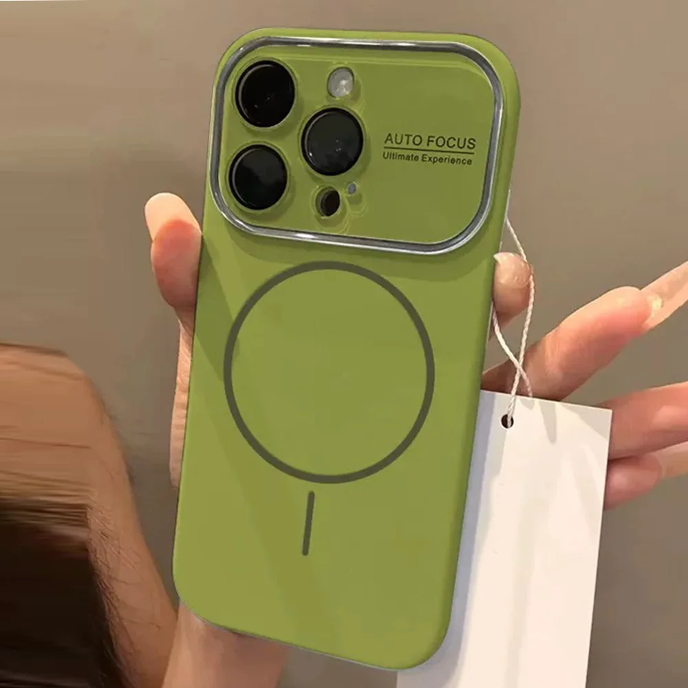 Liquid Silicone Large Window For Magsafe Case For iPhone 17 16 15 14 13 Pro Max Magnetic Charging Glass Lens Protect Soft Cover