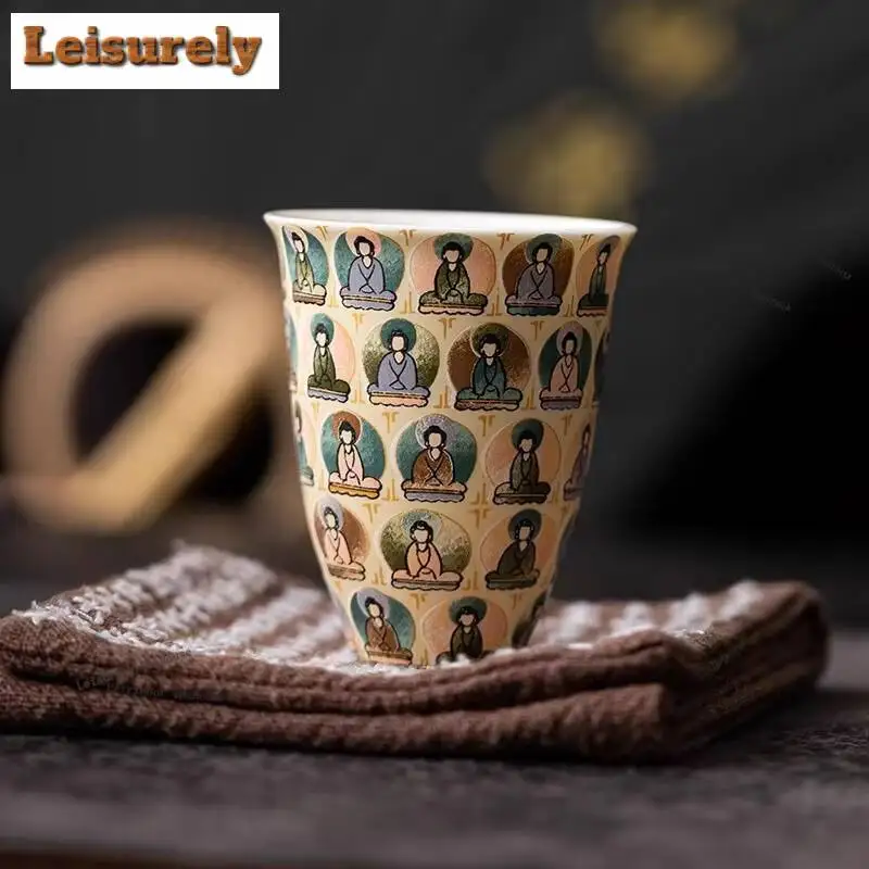 2pc/lot Soda Ware Dunhuang Thousand Buddhas Teacup Zen Tea Bowl Water Jug Tea-tasting Personal Cup Chazhan Master Cups Cafe 30ml