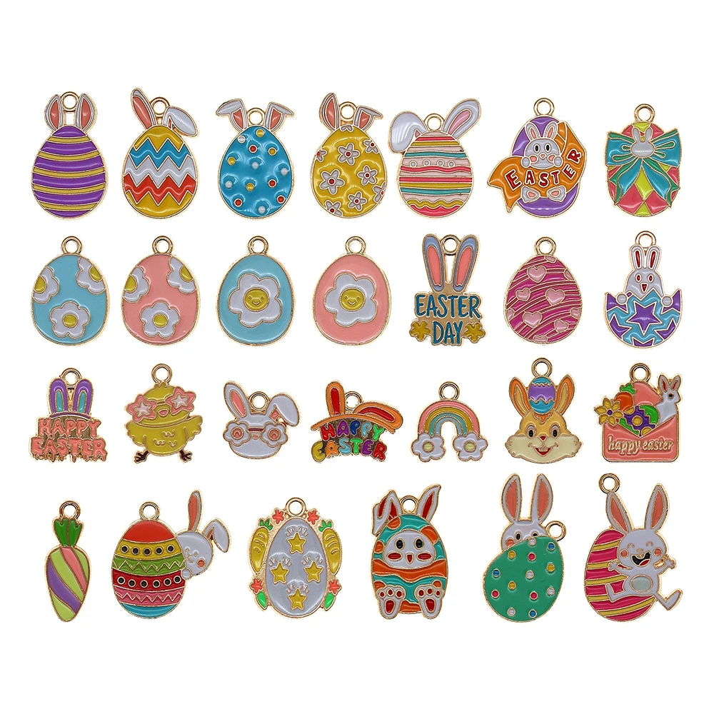 50pcs Easter Charms Cartoon Bunny Egg Carrot Invitation Letter Enamel Pendant Earring DIY Fashion Jewelry Accessories Wholesale