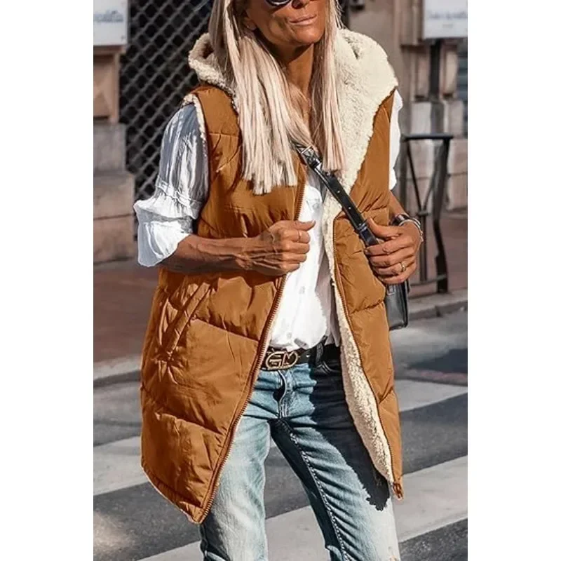 Women's 2024 Warm Winter Coats Reversible Sherpa Hooded Puffer Jacket Both Sides Wear Long Outerwear