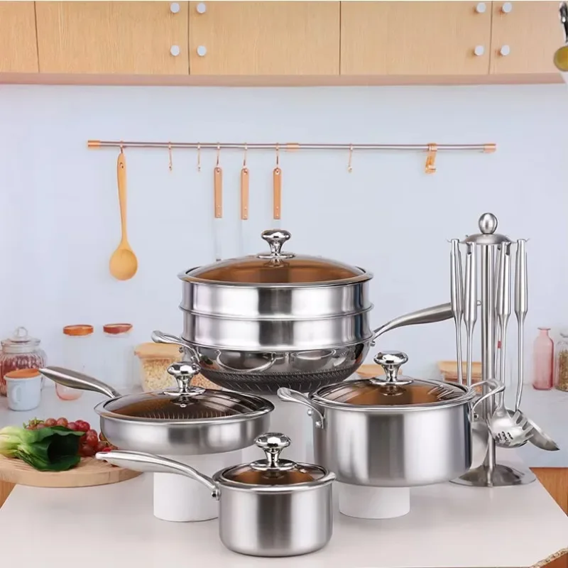 High-grade Stainless Steel Thirteen-piece Set Of Non-stick Pans, Frying And Stewing Soup Pots, Pans, Gifts