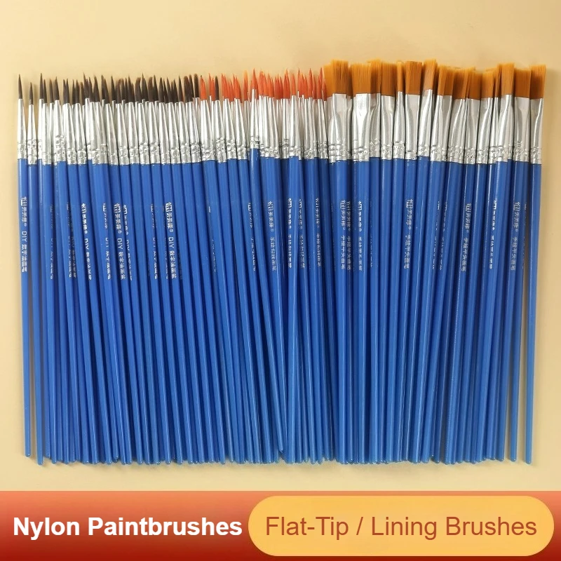 50pcs Gouache Watercolor & Acrylic Nylon Paint brush Set Flat Brushes DIY Digital Oil Painting Brush Hand-Painting Lining