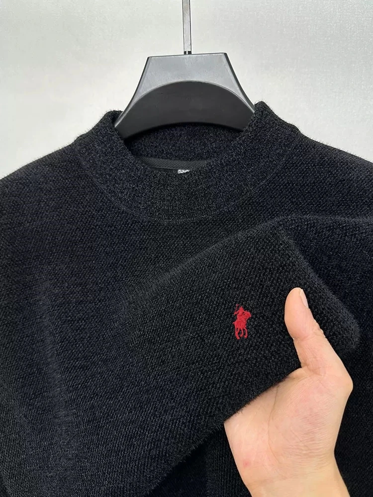 الراقية مصمم العلامة التجارية سترة الرجال الأزياء الفاخرة جولف بول التطريز جولة الرقبة أعلى شتاء جديد المخملية الدافئة بلوفر مغزول #3