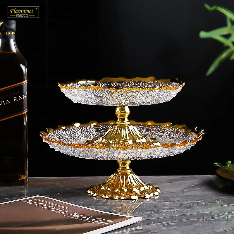 

Cz crystal glass fruit bowl with metal base - elevated snack dish for home living room