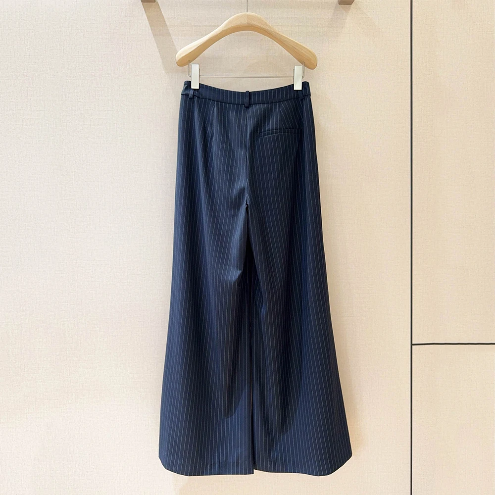 Striped Women's Trousers with Dual Side Pockets Front Zip Fastening Minimalist Wide-Leg Commuter Trousers Spring 2026 New Y2k