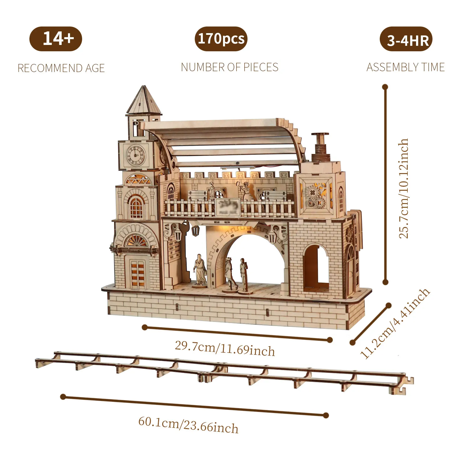 3D Wooden Railway Station Model Kit - DIY Building Set, Realistic Architectural Handmade Craft Unique Christmas Collectible Gift