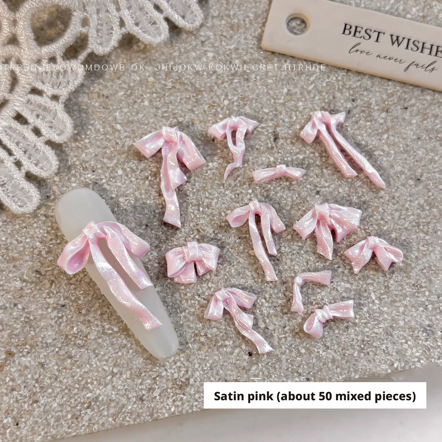 카니우 30/50/60개입 리본 모양 네일 액세서리 부드러운 조각 리본 네일 액세서리 혼합 핑크 블루 리본 네일 장식