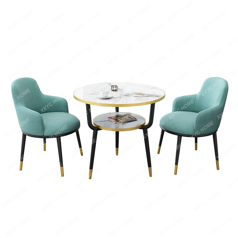 Reception Table and Chair Combination Rest Area Store Home Balcony Double-Layer Small round Table