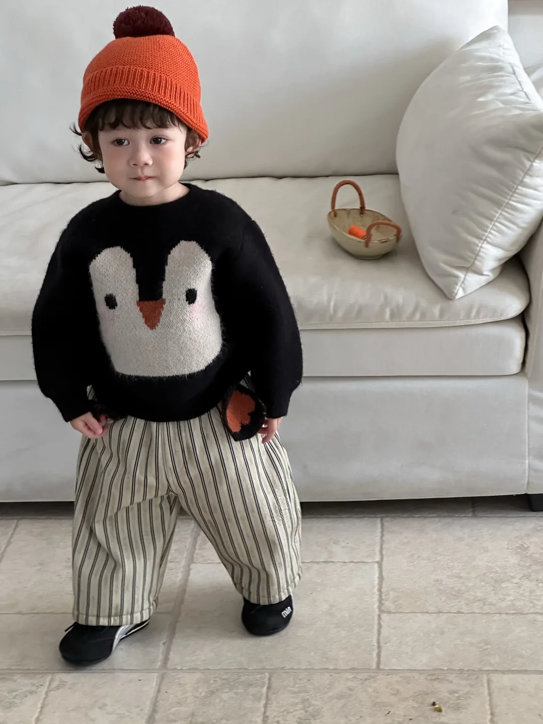 2025 Winter New Baby Long Sleeve Knit Sweater Boys Girls Cute Penguin Sweater Infant Thick Warm Clothes Toddler Casual Pullover