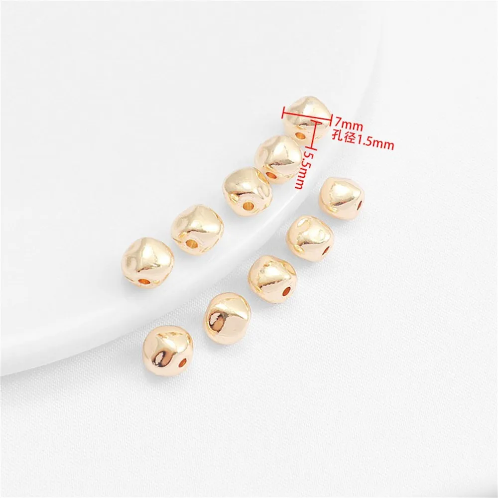 14k Gold Color Preservation Concave and Convex Bead Flat Bead Bright Bead Bracelet Necklace Diy Handmade Jewelry Accessories