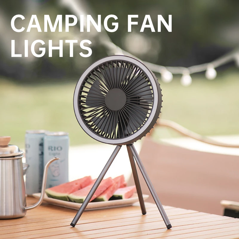 Triangle camping fan light, hanging and standing, portable outdoor table fan, ceiling light, three in one ceiling fan