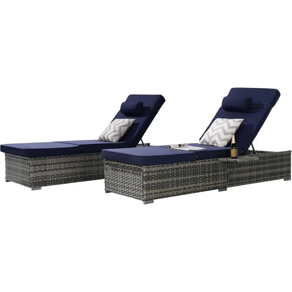 2-Piece Outdoor Patio Rattan Lounge Set with Storage, Adjustable Recliners, Table, and Cushions for Poolside, Beach, or Garden