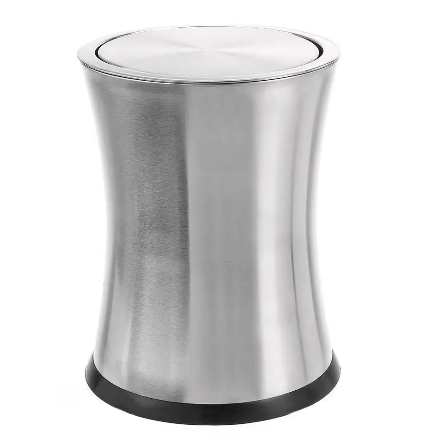 

SwivelALid Small Trash Can, Stainless Steel Attractive CenterInset Designed Wastebasket, Modern Home Decor, Round Shape Silver