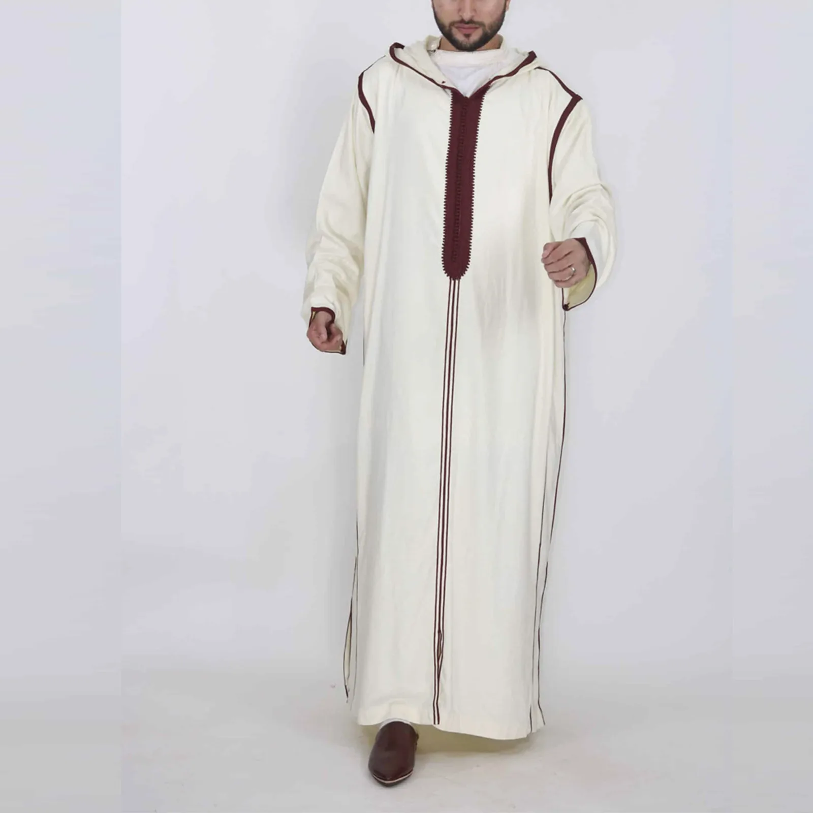 

Men's Kafatan Muslim Robes Saudi Arabia Juba Islamic Tradition Costume Long Sleeve Hooded Long Shirt Loose Clothing Dress Thobe