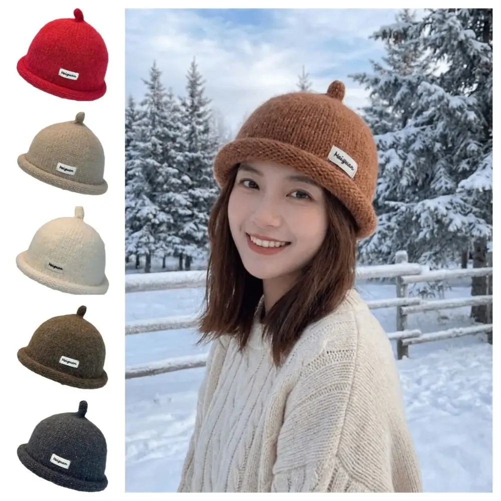Sweet Solid Color Knitted Beanies Cap Keep Warm Rolled Edge Painter Hat Hip Hop Beret Pacifier Cap Women