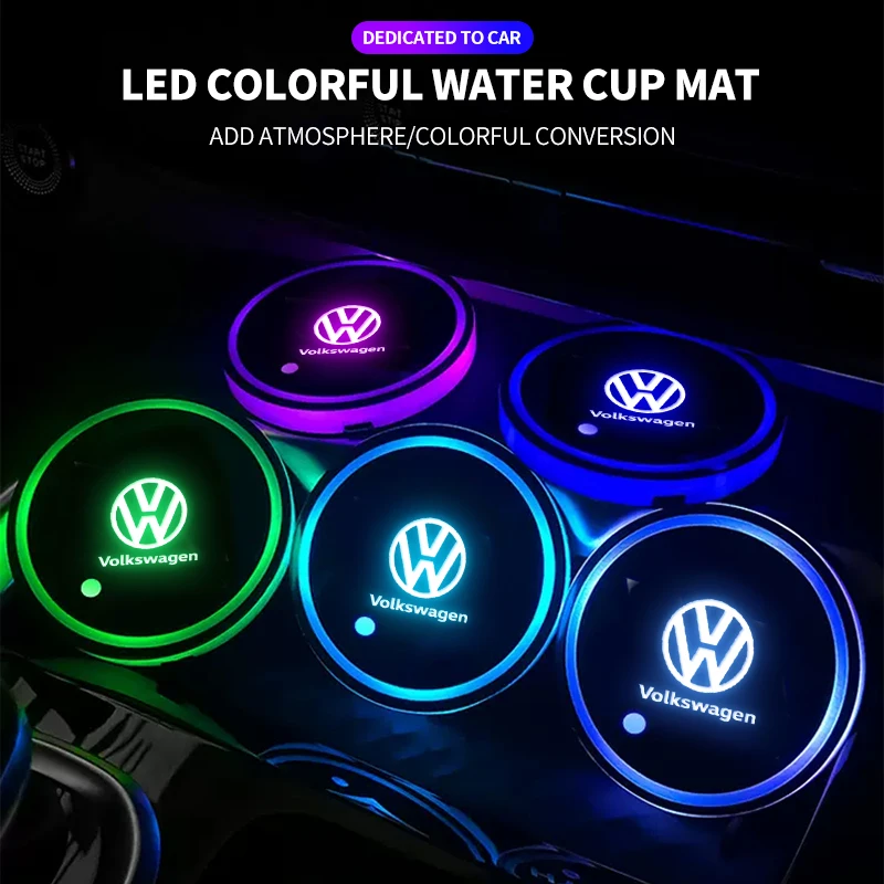 1/2pcs Car USB Charging Luminescent Cup Pad Interior Atmosphere Lamp For Volkswagen GTI Golf Caddy Passat B5 B8 Touran Polo