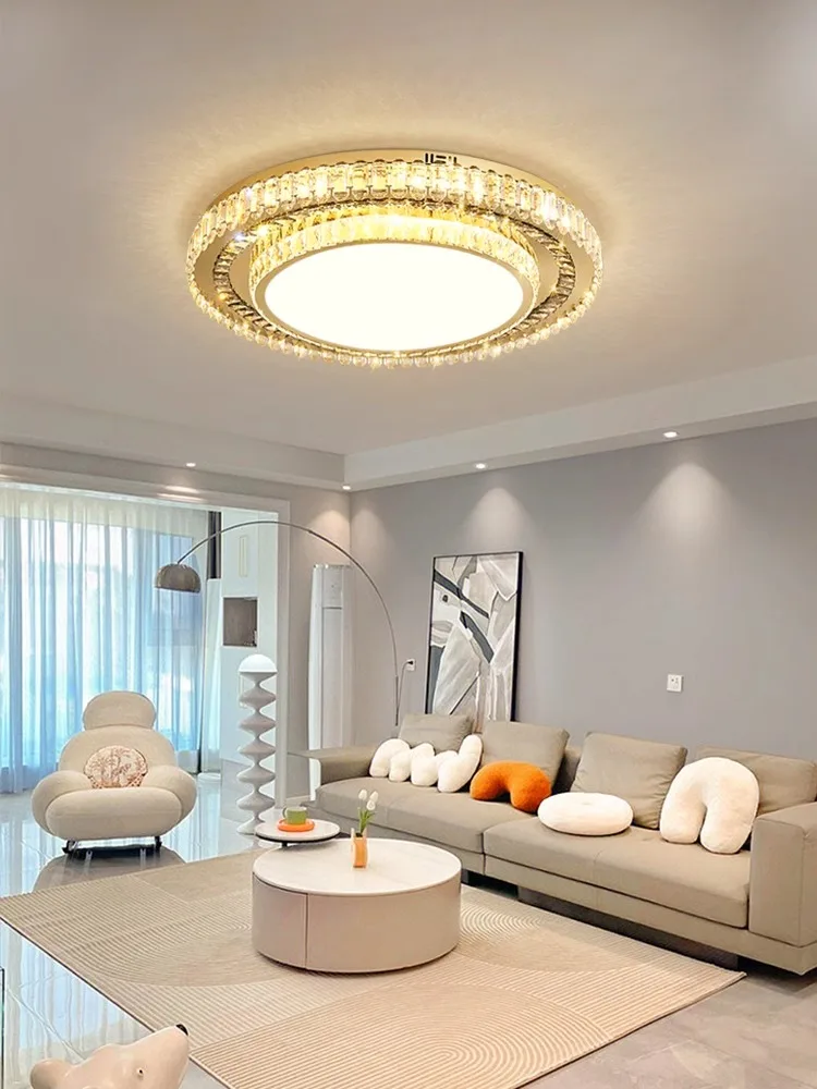 

Modern Led Ceiling Lamp Crystal Home-appliance Luxury Ceiling Light Gold Mirror Stainless Steel Lamp for Living Room Decor