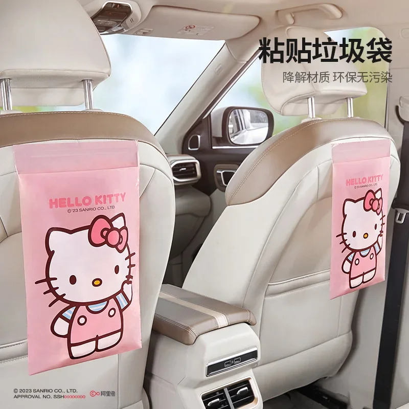 

Sanrio Car Garbage Bag Kawaii Hello Kitty Kuromi Self-Adhesive Disposable Car Supplies Cartoon Desktop Sticky Trash Bags Gift