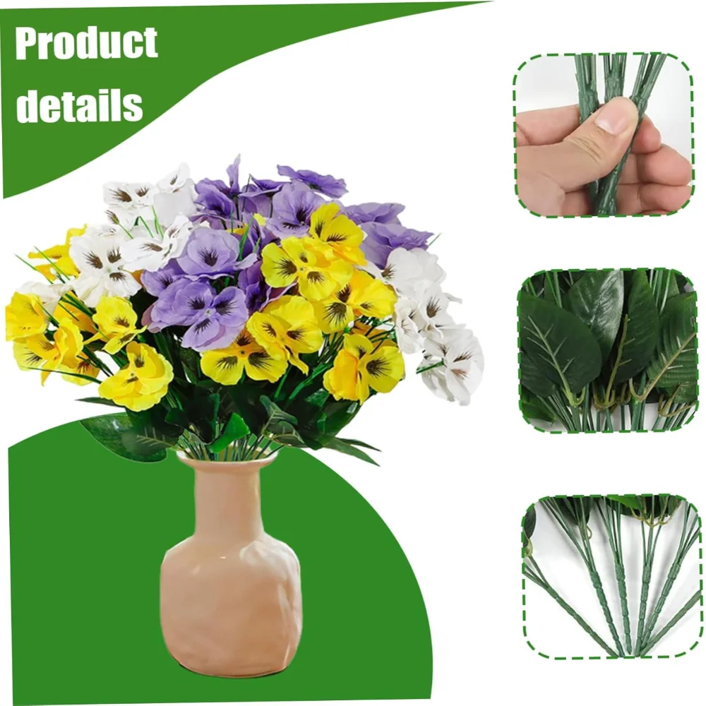 Artificial Pansies for Outdoors 6 Bundles 14in Fake Flowers DIY Faux Flowers 10 Flowers Realistic Artificial Flowers for Garden